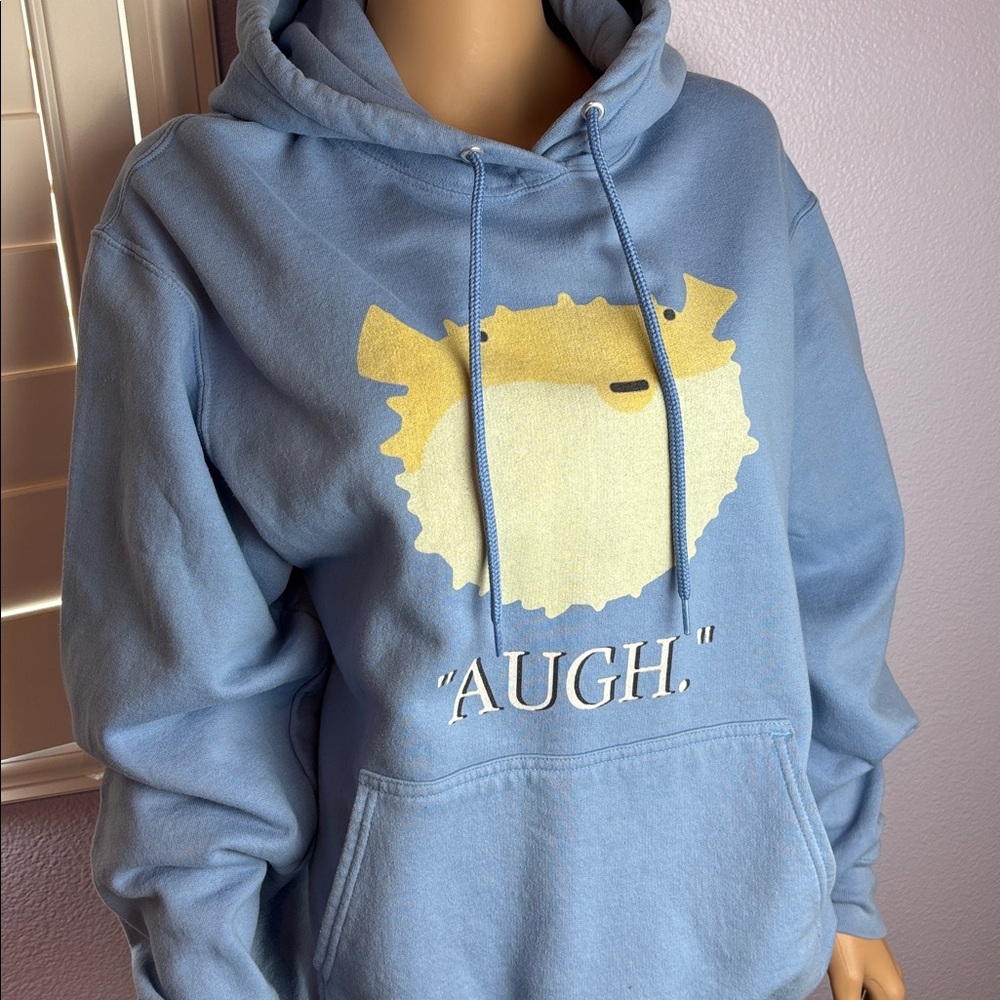 Hipster Blue Kangaroo Pouch Thick Hoodie Puffer Fish Graphic Design Emotions
